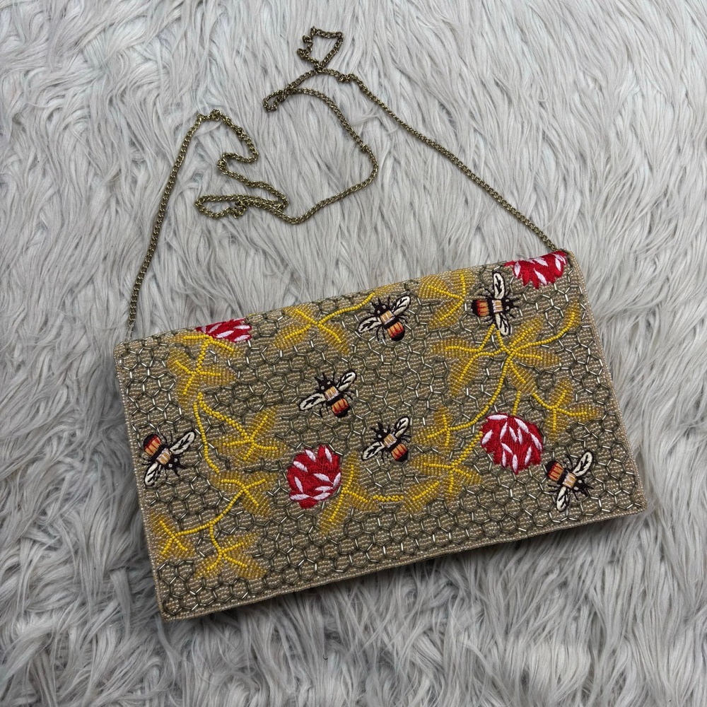 The Met From St Xvier Bee Floral Beaded Embroidered Clutch Crossbody Artisan